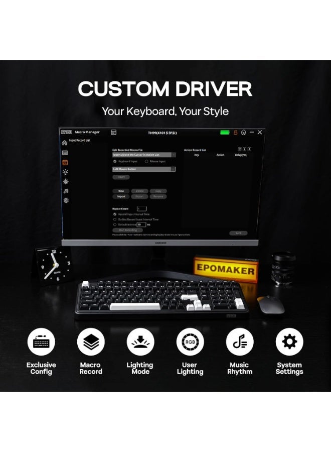 EPOMAKER TH99 Wireless Mechanical Keyboard with Lubed Silent Switch, Quiet Gaming Keyboard, 8000mAh,Creamy Gasket,RGB Backlit,Numpad,PBT Keycap,Hot Swappable,for Gamers/Office (Black) - Image 2